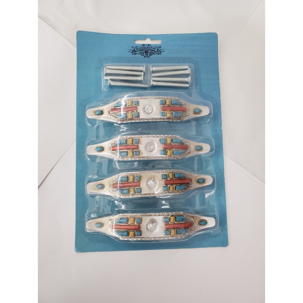 Rainbow Wholesale Co Western Cabinet Pulls Set of 4 Turquoise Coral Style RA3491